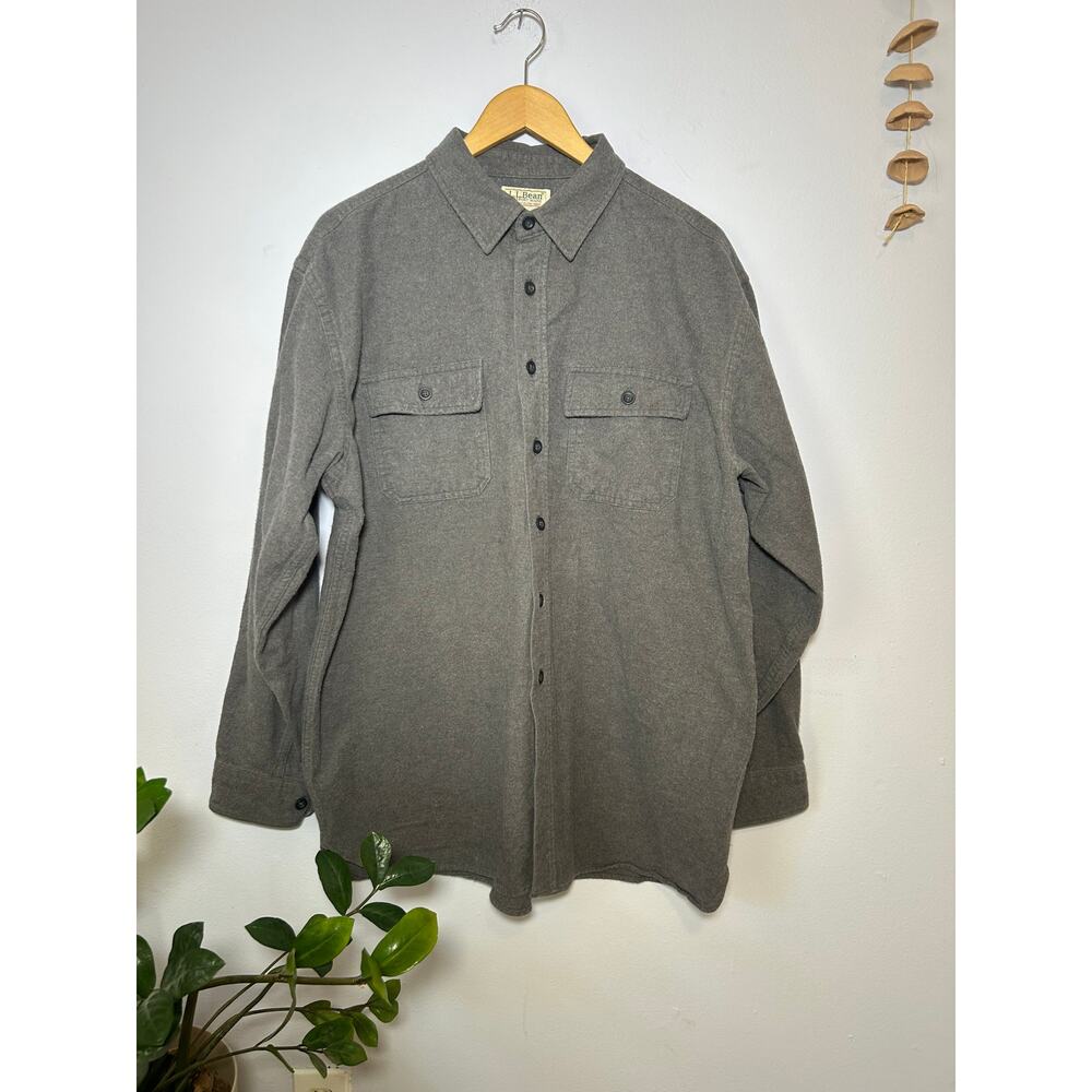 Gray L.L.Bean Long-Sleeve Button-Down Heavy Flannel Chamois Shirt - (Men's XL)